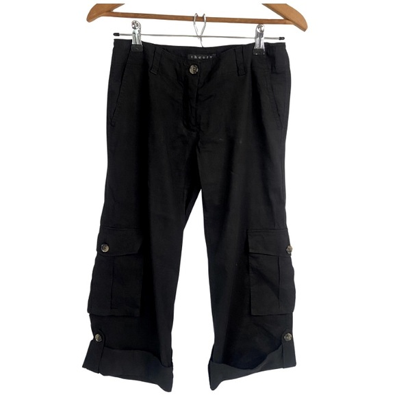 Theory Black Linen Cargo Capris 2 - Picture 1 of 8